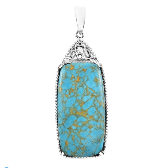๐๐ฒ4/$20. Faux Mojave Turquoise Pendant w/ Apatite Stone, Sterling Silver SS - Picture 1 of 4